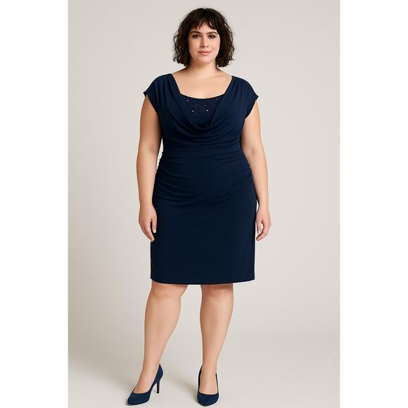 Jones New York Navy Draped Sequin Sheath Dress | Women’s 14 Misses - Picture 1 of 7